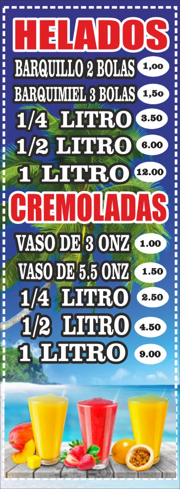 Lista de precios – Helados y cremoladas