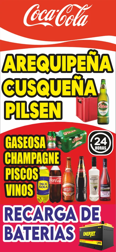 Bebidas y recarga de baterías – cartel vertical