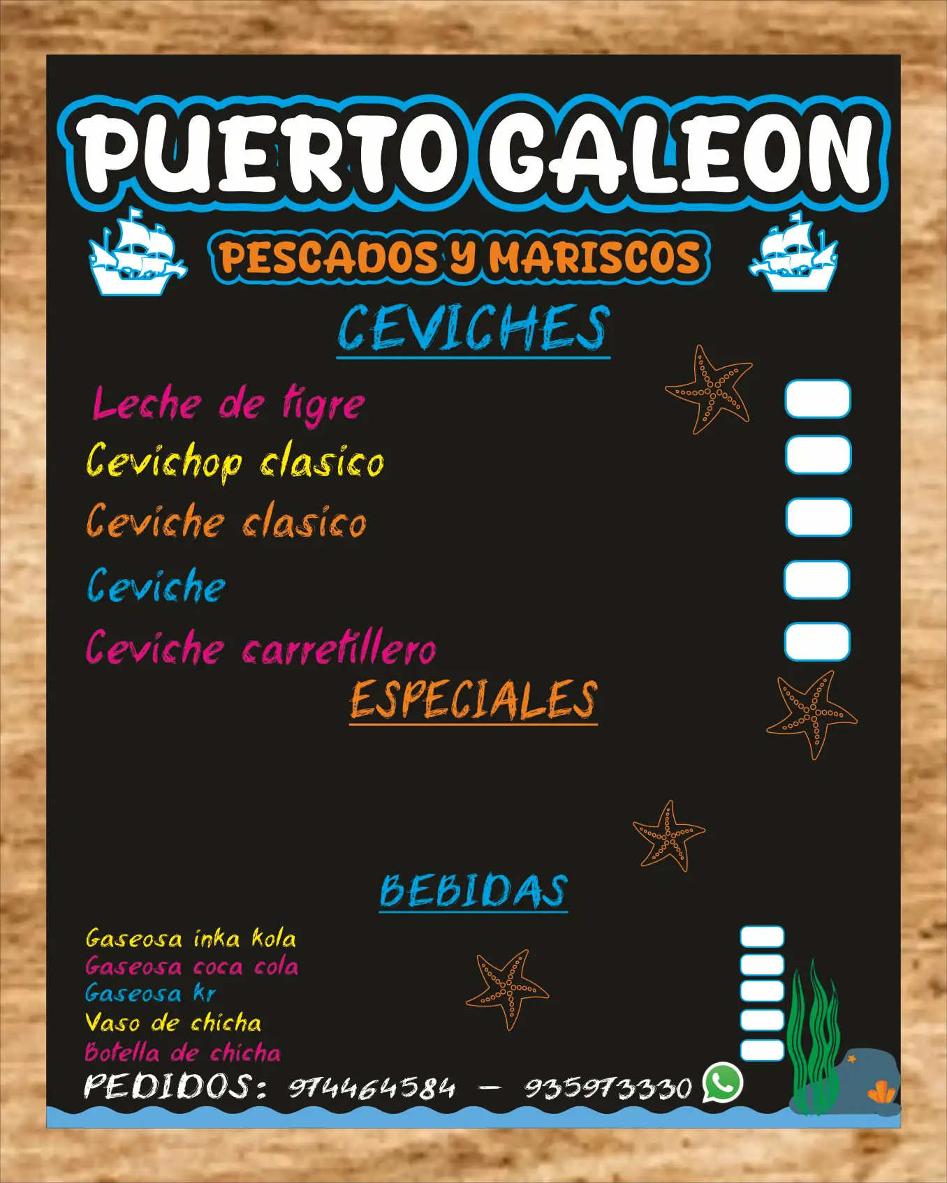 Menú pizarra para cevichería