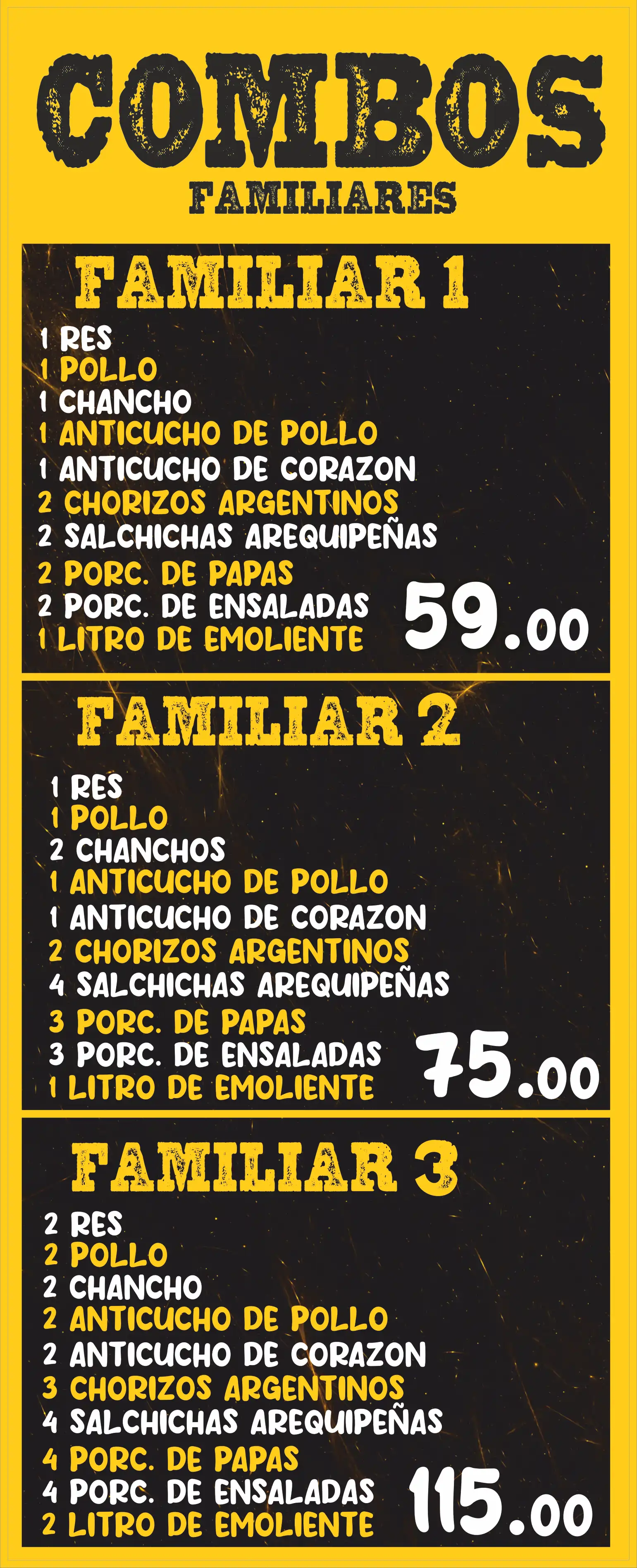 Parrillas – menú combos familiares